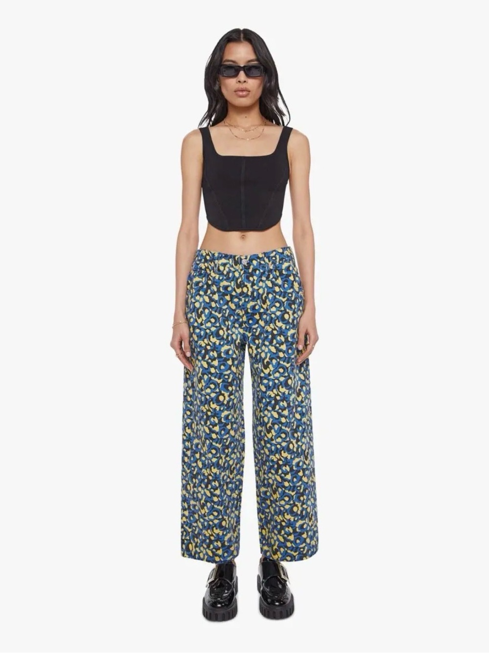 MOTHER the delinquent ankle Blue and Yellow Printed Wide-Leg Pants